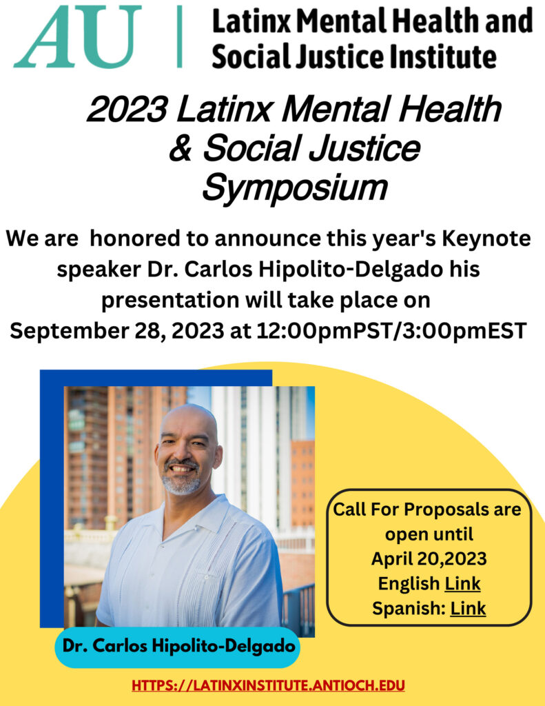 We are honored to announce this year's Keynote speaker Dr. Carlos Hipolito-Delgado his presentation will take place on September 28, 2023, at 12:00 PM PST/3:00 PM EST.